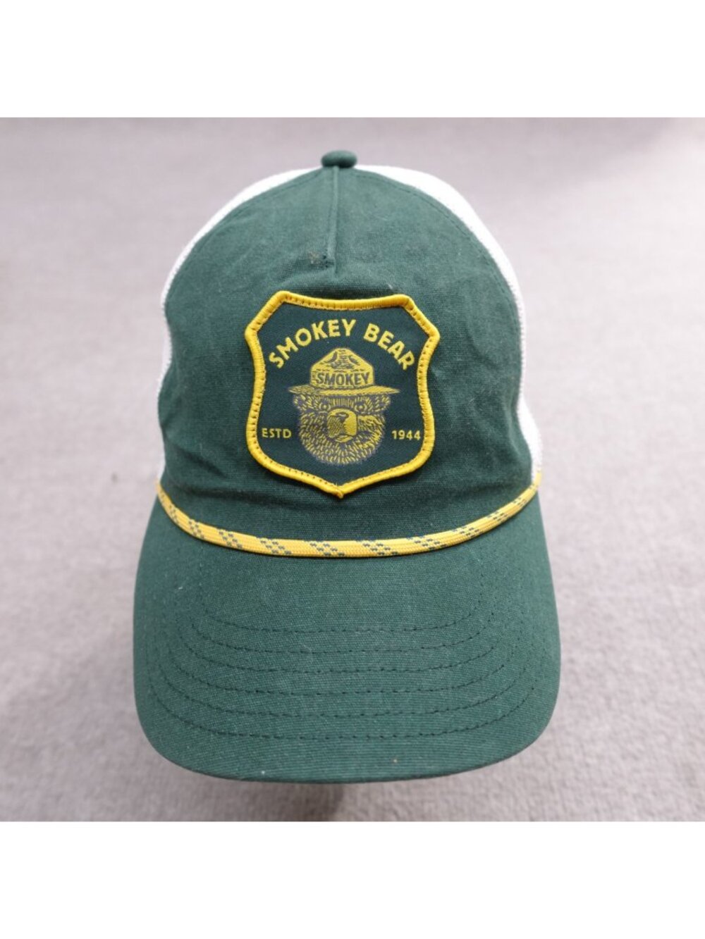 Smokey Bear Trucker Hat Snapback Green Rope Mad Engine Canvas